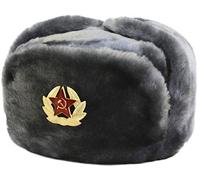 SIBERHAT Russian Soviet Army Fur Military Cossack Ushanka Hat (Gray, 62/XL)