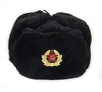 SIBERHAT Russian Soviet Army Fur Military Cossack Ushanka Winter Hat (Black, 60 (L))