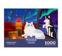 Siberian Cat And Husky Wooden Jigsaw Puzzle Waterproof 1000 Piece Puzzles for Adults Fun Educational Games