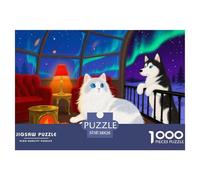 Siberian Cat And Husky Wooden Jigsaw Puzzle Waterproof 1000 Piece Puzzles for Adults Gifts Fun Challenging Games