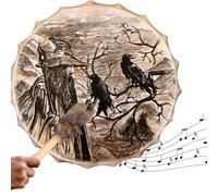 Siberian Drum Siberian Drum Decoration with Old Man and Raven, Large Drum Drum with Drum, Wooden Music, Spiritual Drum Decorations for Heimdek