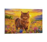 Siberian Forest Cat Canvas Wall Art Flowers Print On Canvas Modern Artwork for Living Room Bedroom Home Office Wall Decor Gift 08x12inch(20x30cm)