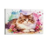 Siberian Forest Cat Canvas Wall Art Watercolor Style Print On Canvas Modern Artwork for Living Room And Bedroom Home Decor Gift 20x30inch(50x75cm)