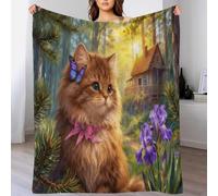 Siberian Forest Cat Fleece Throw Blanket for Couch Sofa Bed All Season Forest Cabin Pattern Blanket Comfort Warmth Flannel Gifts for Boys Girls 50x60inch(127x152cm)