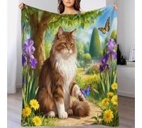Siberian Forest Cat Fleece Throw Blanket for Couch Sofa Bed All Season Garden Path Pattern Blanket Comfort Warmth Flannel Gifts for Women Girls Birthday 50x60inch(127x152cm)