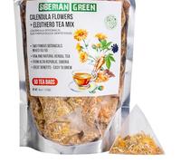 Siberian Green Ginseng Root and Calendula Flower Tea Bags - 50-Pack Herbal Tea Bags Raw and Natural Botanical Siberian Mountains Altai