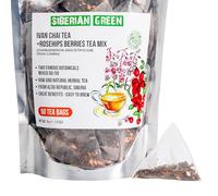 Siberian Green Ivan Chai Tea and Rosehip Berries - 50-Pack Natural Tea Bags Blend Raw Natural Herbal Fire Tea and Rose hips