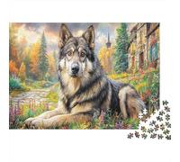Siberian Huskies 1000 Piece Jigsaw Puzzle for Adults & Teens, Premium Cardboard, Wolf Village Sunset, Mental Workout Entertainment, Stress Relief Meditation Tool for Home 70x50cm/1000pcs