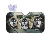 Siberian Huskies Dog Driving Car On Rainy Day Front Windshield Sun Shade Block Uv Rays Windscreen Car Sunshades Foldable Front Window Sunshades Universal For Summer Suv Truck 76x140cm