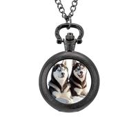 Siberian Huskies Dogs Men's Pocket & Fob Watches Silent Ticking Quartz Alloy Chain Watch for Daily Use Black-Style