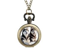 Siberian Huskies Dogs Men's Pocket & Fob Watches Silent Ticking Quartz Alloy Chain Watch for Daily Use Coppery-Style