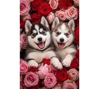 Siberian Huskies Puppies with Pink and Red Roses - Blank Journal Notebook (6x9", 120 Pages)
