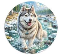 Siberian Husky 1000 Piece Jigsaws Round Puzzle for Adults And Kids Modern Unique Challenge Games Scene Creative 1000pcs (67.5x67.5cm)