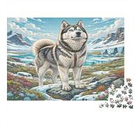 Siberian Husky 1000 Pieces Jigsaw Puzzles Cardboard Husky on Snowy Rock Unique Christmas Birthday Gift Family Adults Kids Premium Quality Group Activity Home Decoration 52x38cm/1000pcs