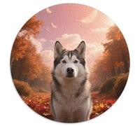 Siberian Husky 1000pc Round Puzzle with Pet Dog, Offers A Relaxing Yet Challenging Experience, Brilliant for Mindfulness Practice 1000pcs (67.5x67.5cm)