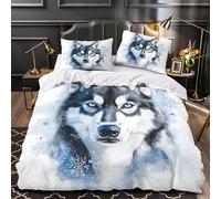 Siberian Husky 3D Printed Comforter Cover 3pcs Microfibre Skin-Friendly Artistic Winter Illustration Duvet Cover 2 Pillow Shams Zippered Closure Lightweight Family Guests Super king（260x220cm）