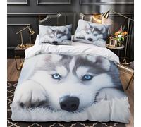 Siberian Husky 3D Printed Duvet Cover 3pc Premium Microfibre Easy Care Soft Artistic Digital Painting Quilt Cover 2 Pillowcases Concealed Zipper Bedding Set Couples & Families Super king（260x220cm）
