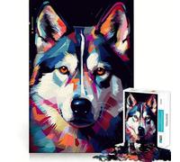 Siberian Husky Abstract Jigsaw Puzzle for Adults 1000 Pieces Mind Exercise Toy Together Fun Precision Cut Unique Gift 38x26cm