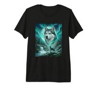 Siberian Husky Aurora Borealis Northern Lights Dog Moon Premium T-Shirt
