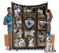 Siberian Husky Blanket, Siberian Husky Gifts for Women Men, Cozy Fuzzy Soft Throw Blanket for Couch Bed Sofa, Warm Flannel Fleece Blanket Twin Size 60" X 80" Lightweight Travel Blankets and Throws