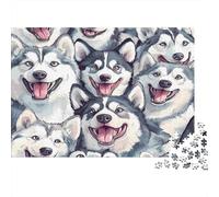 Siberian Husky-Cartoon Illustration Style 1000 Piece Puzzles for Adults with No Reflection Colourful Jigsaws As A Brain Training Puzzle for Wall Decoration And Gifts 52x38cm/1000pcs