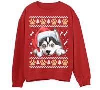 Siberian Husky Christmas Sweater for Kids Adorable Xmas Sweatshirt for Children Ugly Pullover Festive Holiday Jumper Gift, 9-11 Years, Red
