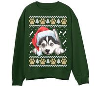 Siberian Husky Christmas Sweater for Kids Adorable Xmas Sweatshirt for Children Ugly Pullover Festive Holiday Jumper Gift, 12-13 Years, Bottle