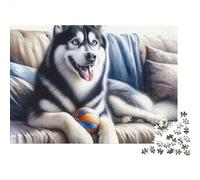 Siberian Husky Dog 1000-Piece Jigsaw Puzzle Decoration for Puzzle Enthusiasts Husky on Sofa Challenging & Brainteasing 52x38cm/1000pcs