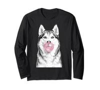 Siberian Husky Dog Blowing Bubble Gum Sketch Long Sleeve T-Shirt