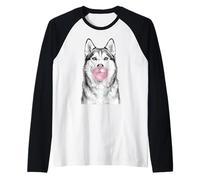 Siberian Husky Dog Blowing Bubble Gum Sketch Raglan Baseball Tee