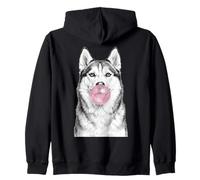 Siberian Husky Dog Blowing Bubble Gum Sketch Zip Hoodie