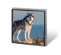 Siberian Husky Dog in Winter Custom Lapel Pins Square Brooch Tie Suit Dress Accessories for Men Women Wedding Birthday