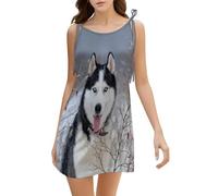 Siberian Husky Dog in Winter Novelty Women's Mini Dress Sleeveless Dresses Sexy Casual Beach Spaghetti Strap