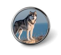 Siberian Husky Dog in Winter Round Brooch Pin Lapel Pins Tie Suit Dress Accessories for Men Women Wedding Birthday