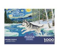 Siberian Husky Dog Jigsaw Puzzles 1000 Piece Challenge Game for Adults,Frozen River Impossible Jigsaw Puzzle 1000 Pieces Educational Game Home Decoration 38x26cm/1000pcs