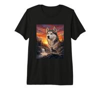 Siberian Husky Dog Lover Vintage Sunset Forest Nature Art Premium T-Shirt
