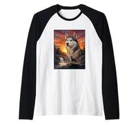 Siberian Husky Dog Lover Vintage Sunset Forest Nature Art Raglan Baseball Tee