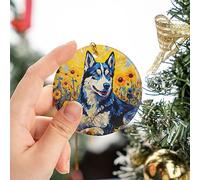 Siberian Husky Dog Memorial Ceramic Christmas Tree Decorations With Ribbon Hanging