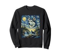 Siberian Husky Dog Moon Howling Starry Night Van Gogh Art Sweatshirt