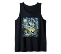Siberian Husky Dog Moon Howling Starry Night Van Gogh Art Tank Top
