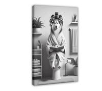 Siberian Husky Dog on Toilet Bathroom Art Canvas Poster Bedroom Decor Landscape Office Room Decor Gift 24x36inch(60x90cm)