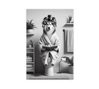 Siberian Husky Dog on Toilet Bathroom Art Canvas Poster Bedroom Decor Landscape Office Room Decor Gift 20x30inch(50x75cm)