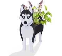 Siberian Husky Dog Planter - Cute PVC Herb Garden Flower Pot for Indoor/Outdoor Plants for Pet Lovers - 9.45 x 5.67 x 13.39in