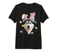Siberian Husky Dog Rabbit Eggs Bunny Ears Cute Spring Premium T-Shirt