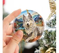 Siberian Husky Dog Remembrance Ornament With Ribbon Christmas Tree Decorations Ceramic Hanging