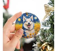 Siberian Husky Dog Remembrance Ornament With Ribbon Xmas Ornaments Ceramic Christmas Tree Decorations