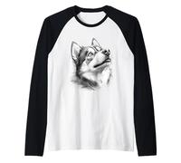 Siberian Husky Dog Sketch Art Raglan Baseball Tee