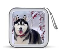 Siberian Husky Dog Snow Day Funny CD Case 40 Capacity DVD Holder Portable Storage Disc Binder Wallet for Car Home Travel