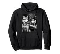 Siberian Husky Dogs Monochrome Grunge Green Frame Pullover Hoodie