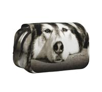 Siberian Husky Double Clamshell Pen Case Portable Pencil Pouch With Zipper